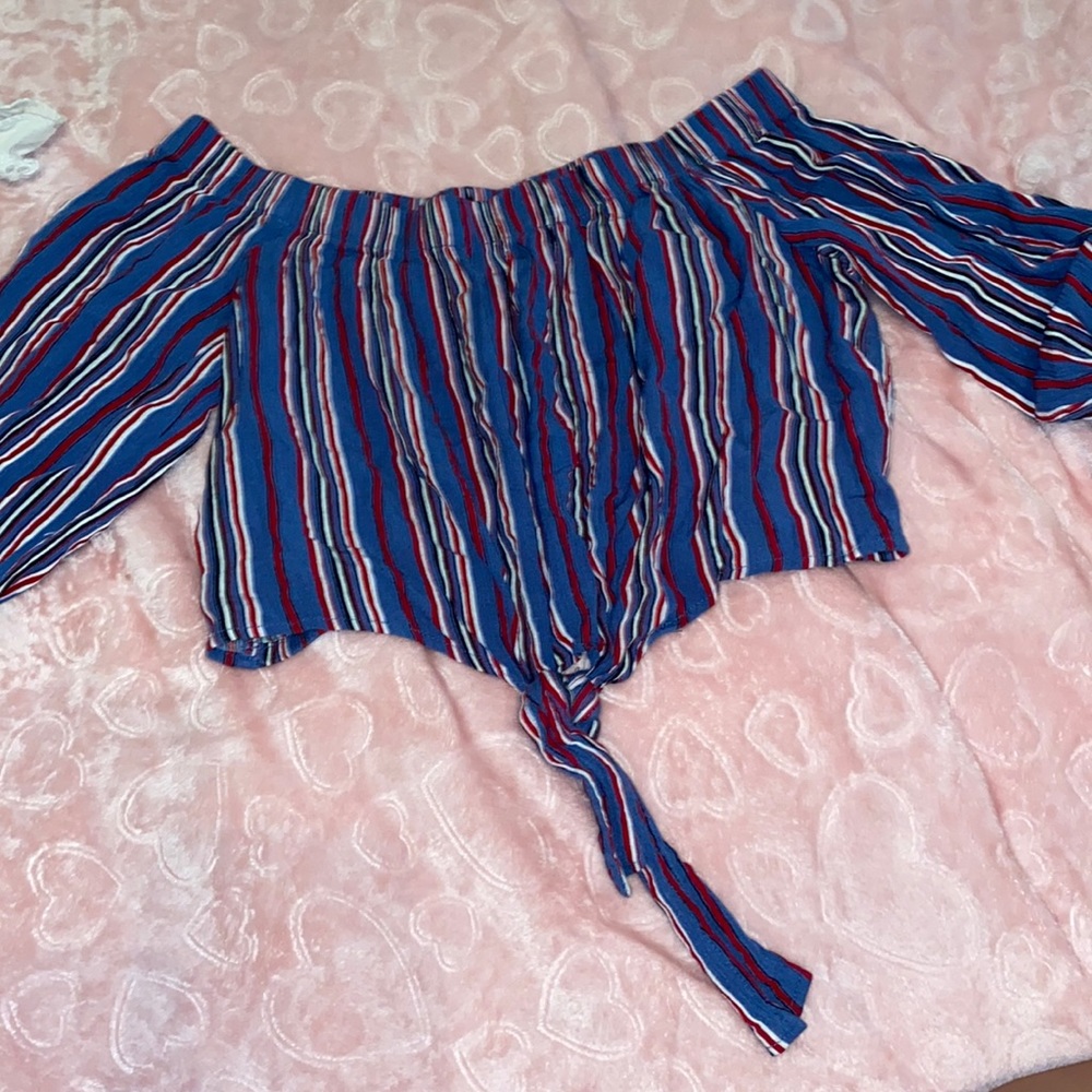 RED WHITE BLUE OFF THE SHOULDER BLOUSE
